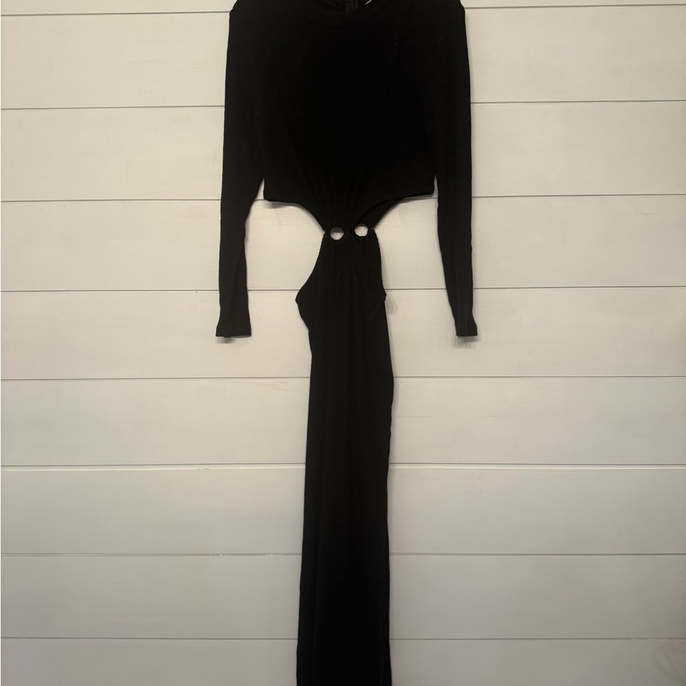LNA Black Long Sleeve Cut-Out Dress